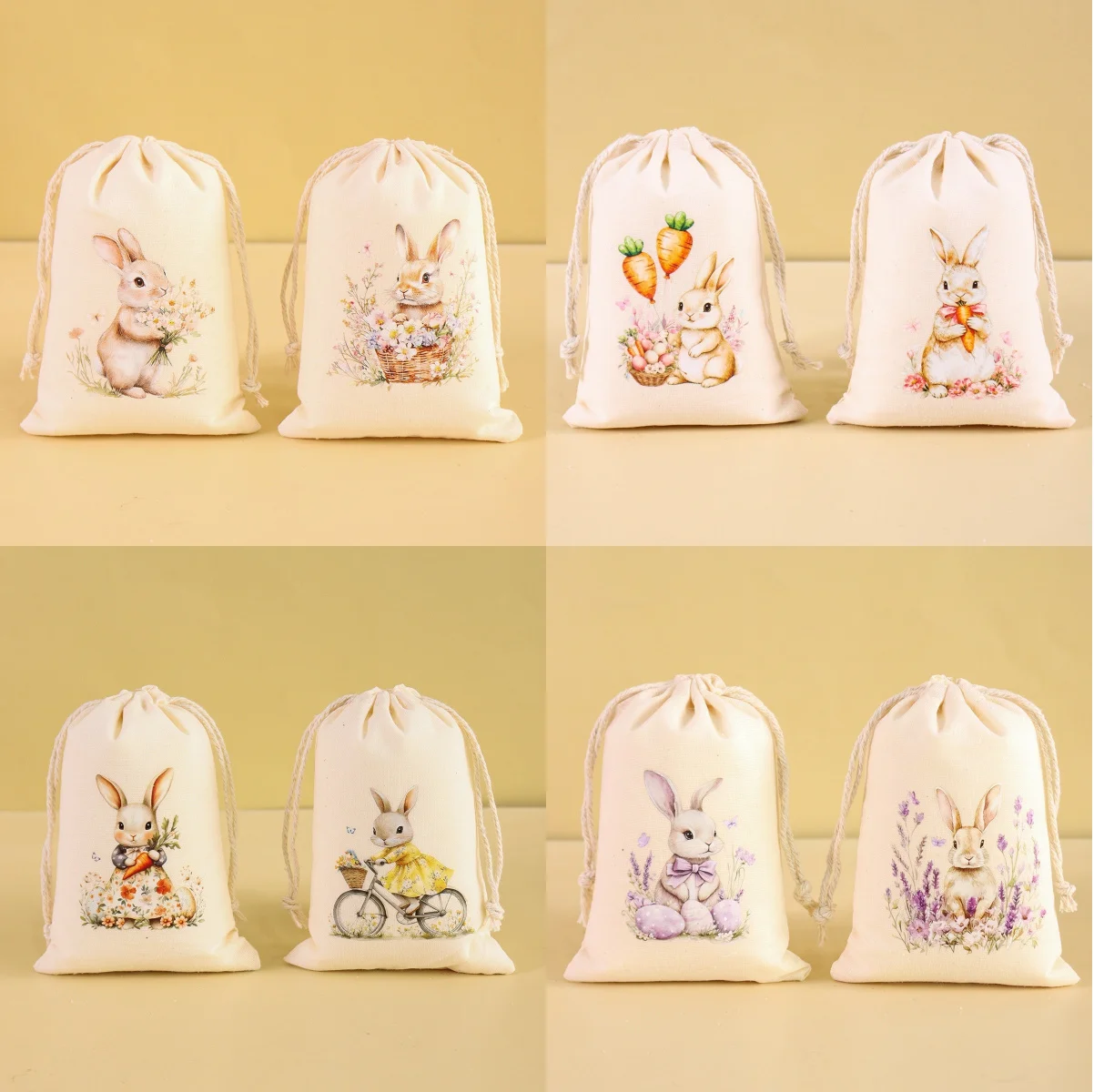 Paquete de 6 Bolsas de Regalo con Cordón de Conejito de Pascua, Bolsas de Algodón Reutilizables para Dulces, Bolsas para Regalos de Fiesta de Pascua