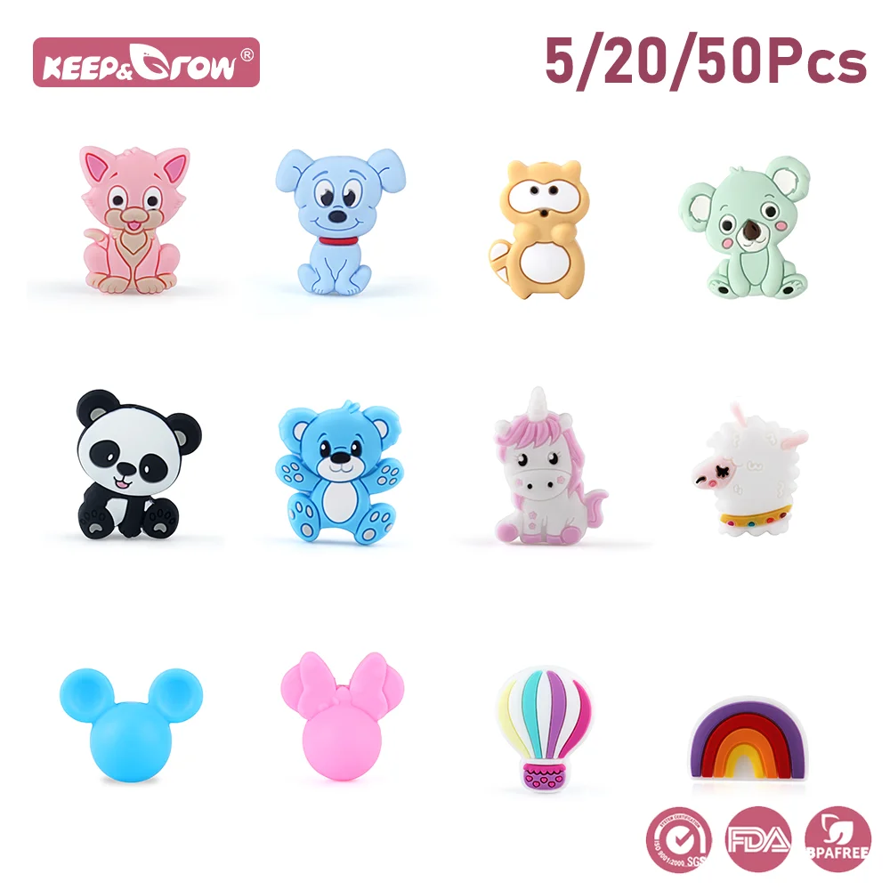 5/20/50Pcs Animal Silicone Beads Unicorns Koala Kitten BPA Free Baby Teething Toys Pacifier Chain Bracelets Baby Accessories