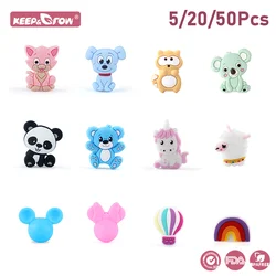 5/20/50Pcs perline di Silicone animale unicorni Koala Kitten BPA Free Baby dentizione giocattoli ciuccio catena bracciali accessori per bambini