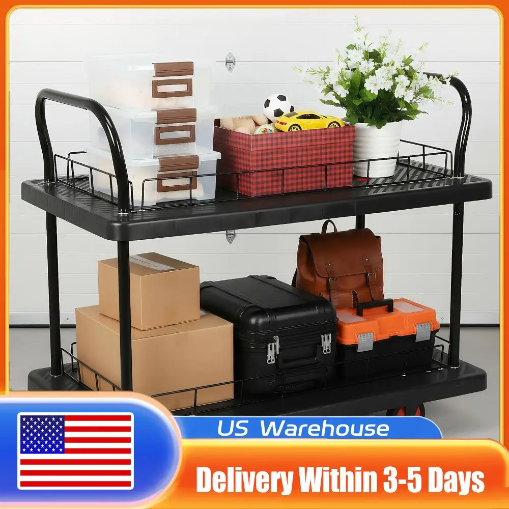 

2 Tier Rolling Cart 880lbs Capacity Heavy Duty Rolling Utility Cart with Wheels for Warehouse/Garage/Cleaning/Manufacturing