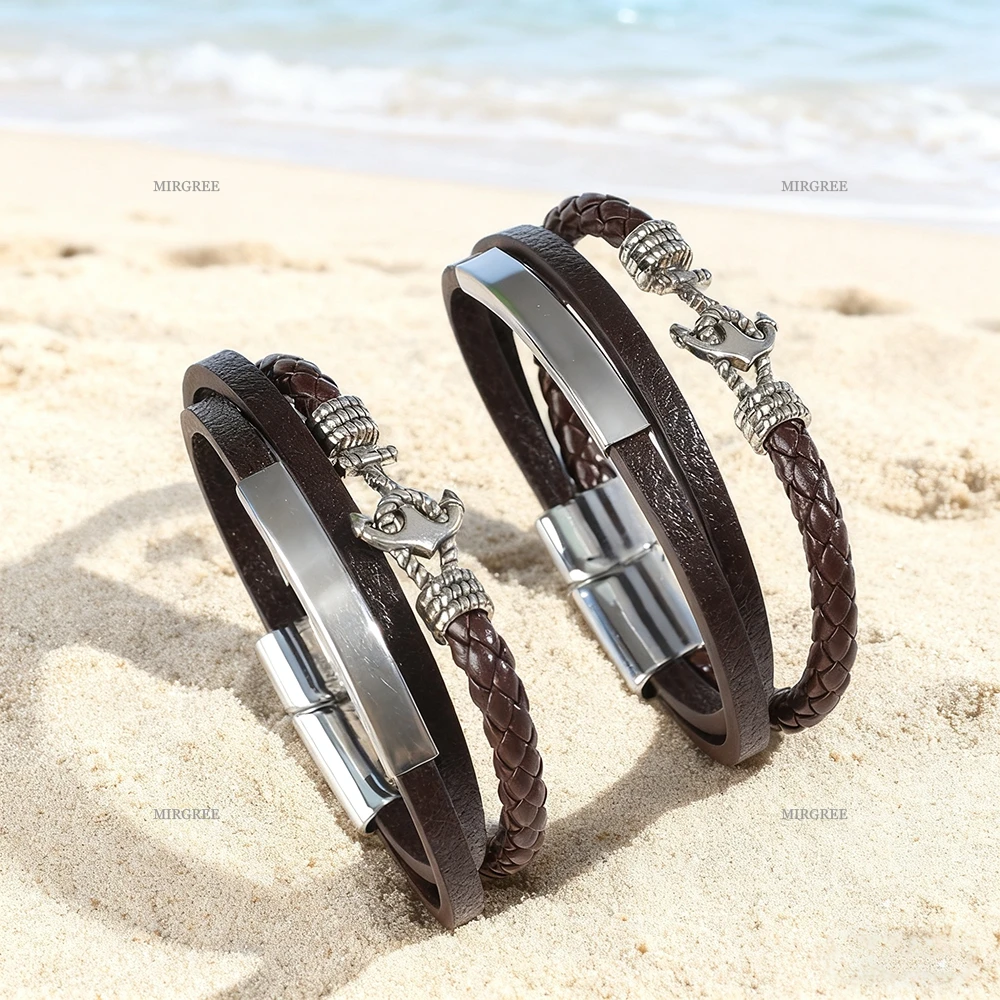 قطعة واحدة من سوار جلد البولي يوريثان المرساة على شكل قارب بني للرجال، الهدية المثالية للآباء والأصدقاء وعشاق المغامرة #2