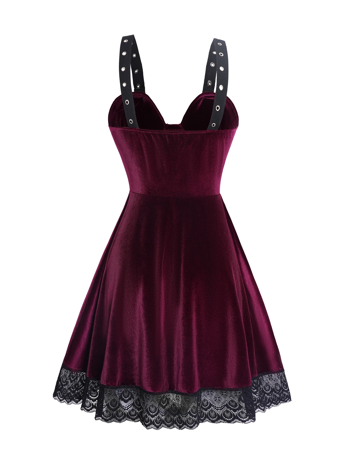 Dressfo 2024 Womens Red Dresses Lace Patchwork Grommet Buckle Shoulder Velvet Dress Lace Up Sleeveless Tank Dress Summer Dresses