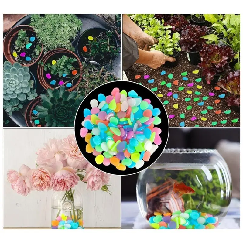 ABSE-Outdoor For Walkway Powered Stones 200Pcs Waterproof Decorative Glowing Night Light Colorful Glow Not Real Pebbles