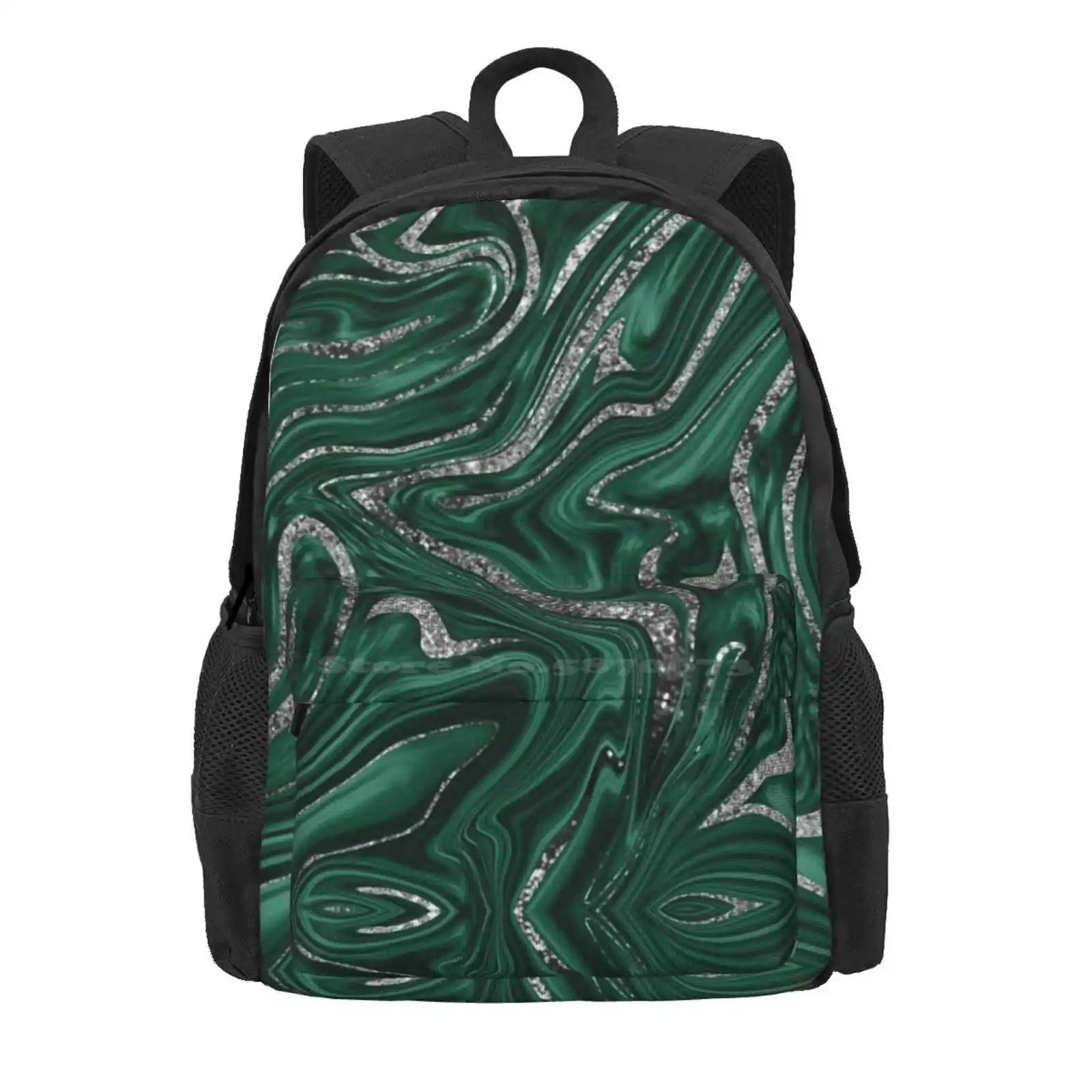 Emerald Green Black Silver Marble #1 (Photo Of Glitter Only - Not Reflective) Hot Sale Schoolbag Backpack Fashion Bags Pattern