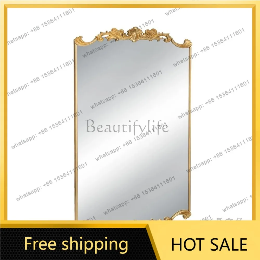 YJ French Retro American Mid-century Carved Full Length Mirror Luxury Wall Leaning Floor Mirror For Living Room Entryway Decor