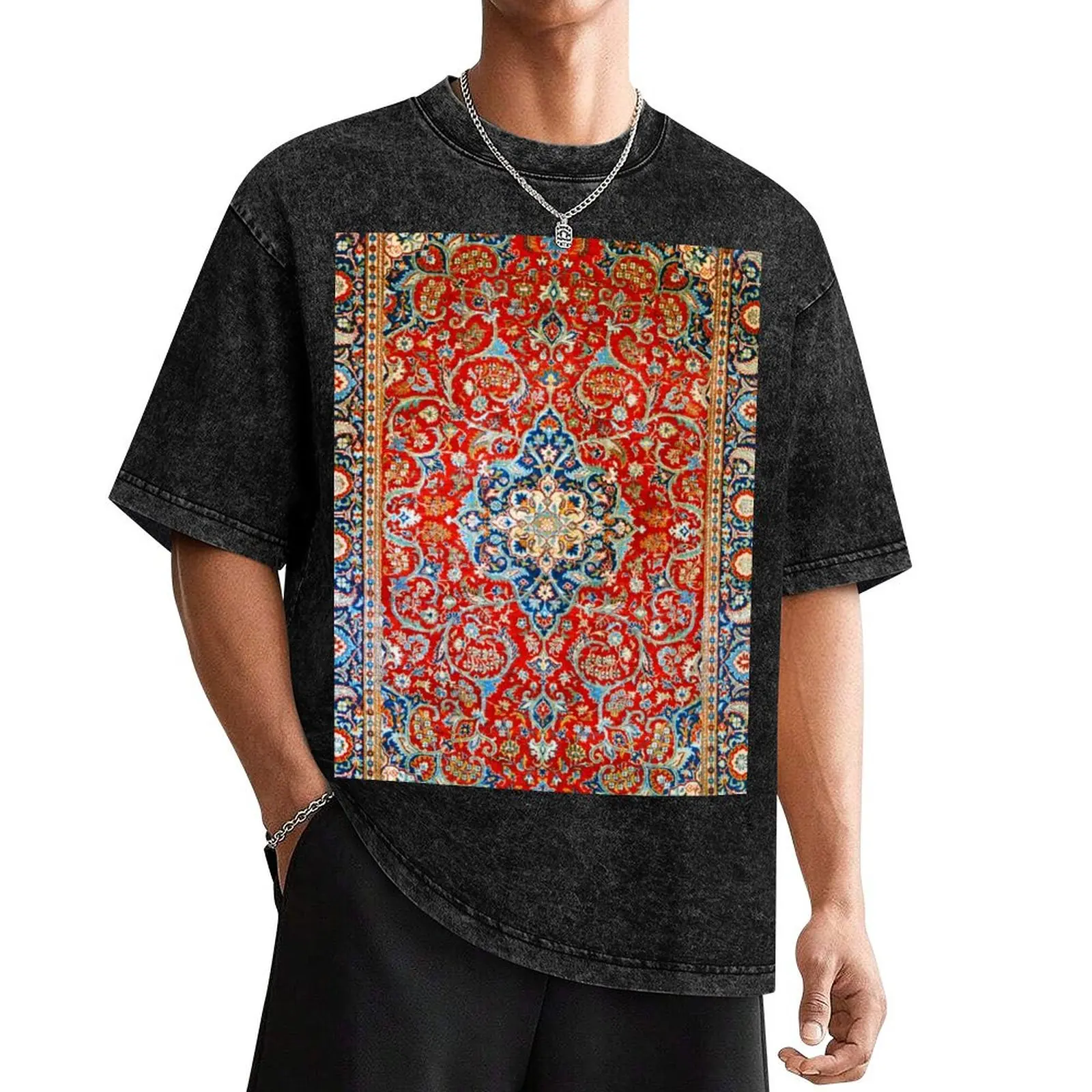 

Red Blue Antique Floral Persian Carpet Print T-Shirt T-shirts man gifts for boyfriend korean fashion vintage Men's t shirts
