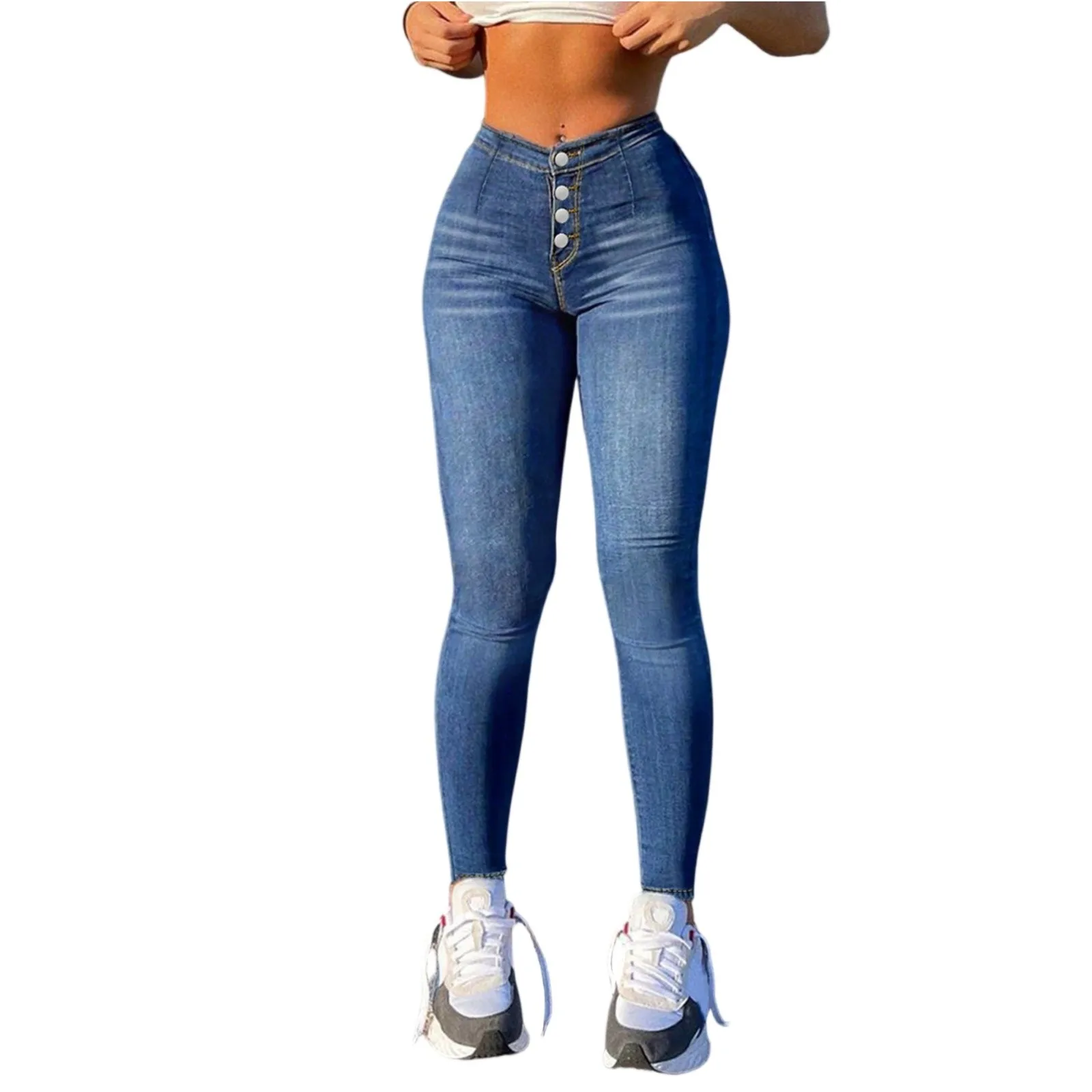 Jeans dimagranti alla caviglia alla moda da donna Lady Casual semplice tinta unita design elastico pantaloni in denim ragazza abbigliamento da strada quotidiano