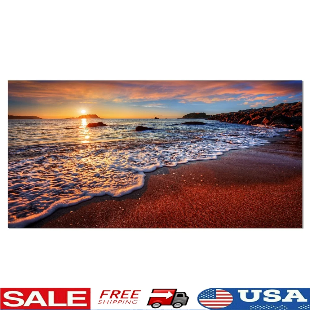 

Stunning Ocean Beach Sunset Canvas Art Print Ready to Hang Nautical Coastal Home Decor Premium Cotton Gallery Wrapped Framed