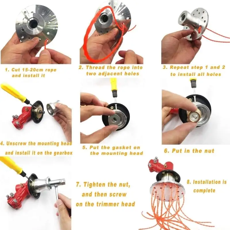A2BE Multiple String Trimmer Head Garden Tool Lightweight Aluminum Fits 1 Inch Gearboxes Gas Electric Mowers 16 Hole Design