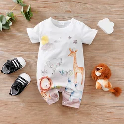 Newborn Clothing Cute Cartoon Grassland Animal Print Comfortable And Soft 0-18 Boys And Girls Summer Short Sleeved Baby Jumpsuit