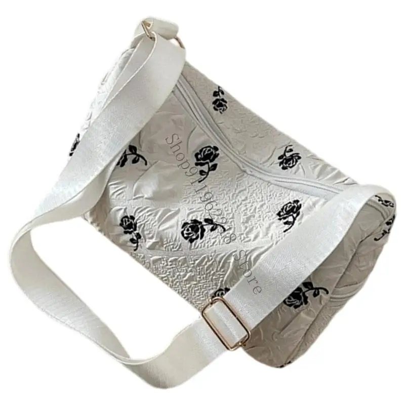 

Breathable Cotton Floral Shoulder Bag Lightweight Crossbody Purse Roomy Compartment For Commuting Daily Use 066F