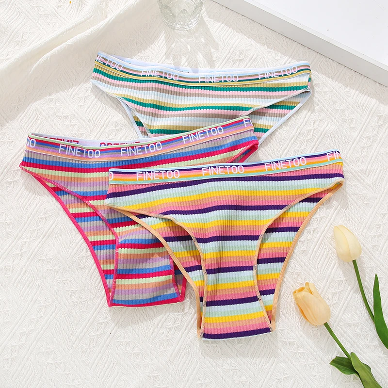 Seamless Cotton Briefs Color Stripe Women Panties Sexy Underwear Panty Low Waist Female Underpants Intimates Women Lingerie S-XL