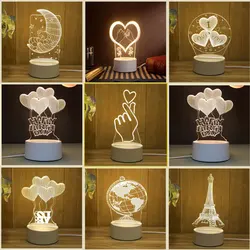 3D Acrylic Romantic Love LED Night Light for Anniversary Gift Moon Bear Shape for Children Bedroom Decor Bedside Lamp