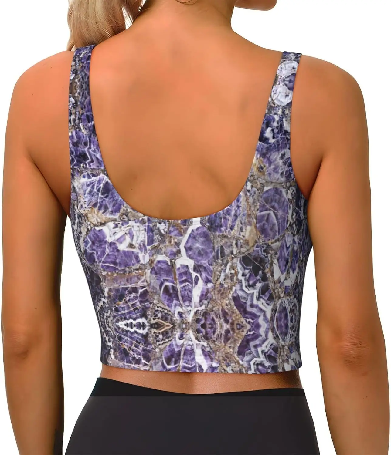 Marble Purple Print Women'S Strappy Sports Bra Stretch Gym Bras U Neck Yoga Tops Comfort Seamless Bra