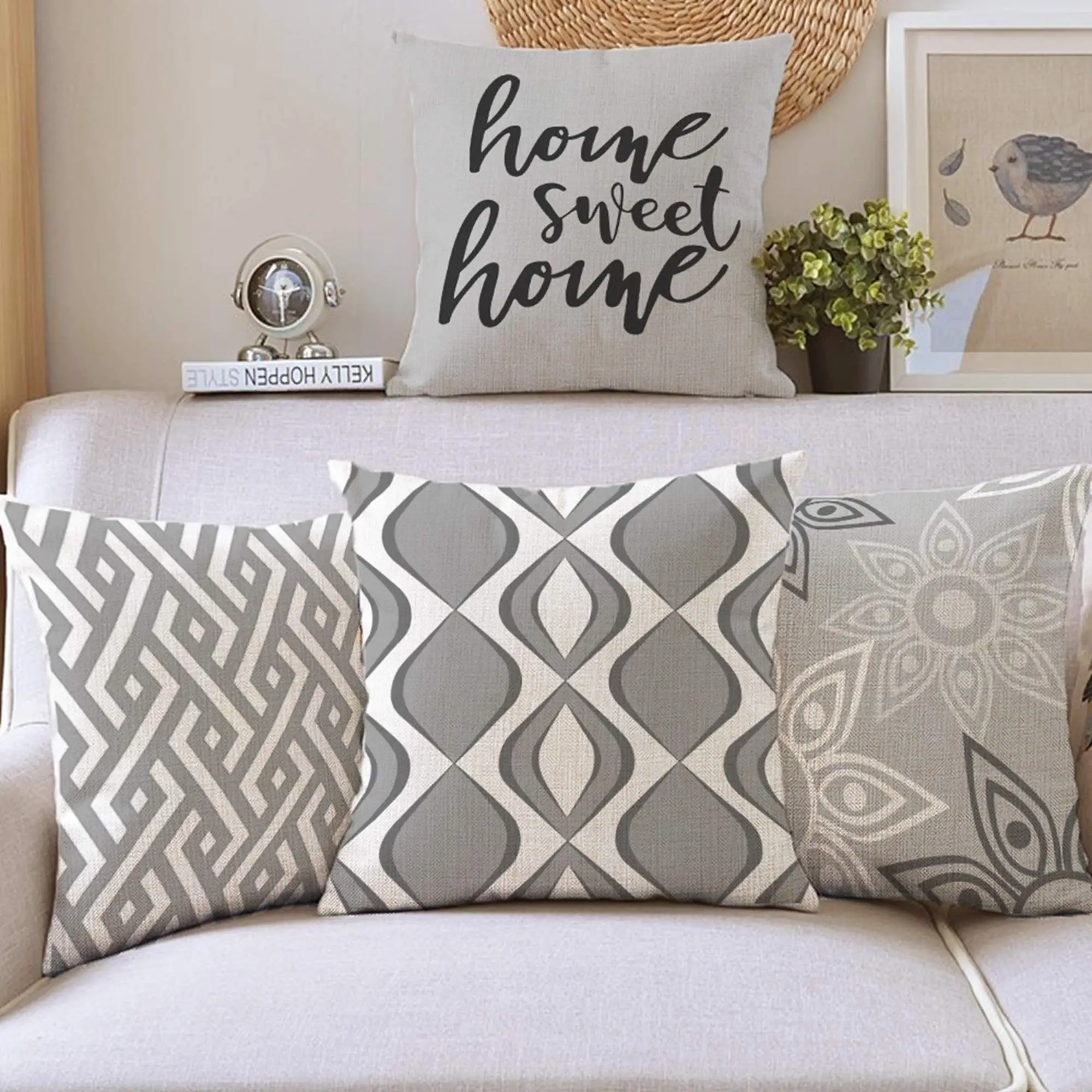 Grey geometric petal linen pillowcase sofa cushion cover home decoration can be customized for you 40x40 45x45 50x50 60x60