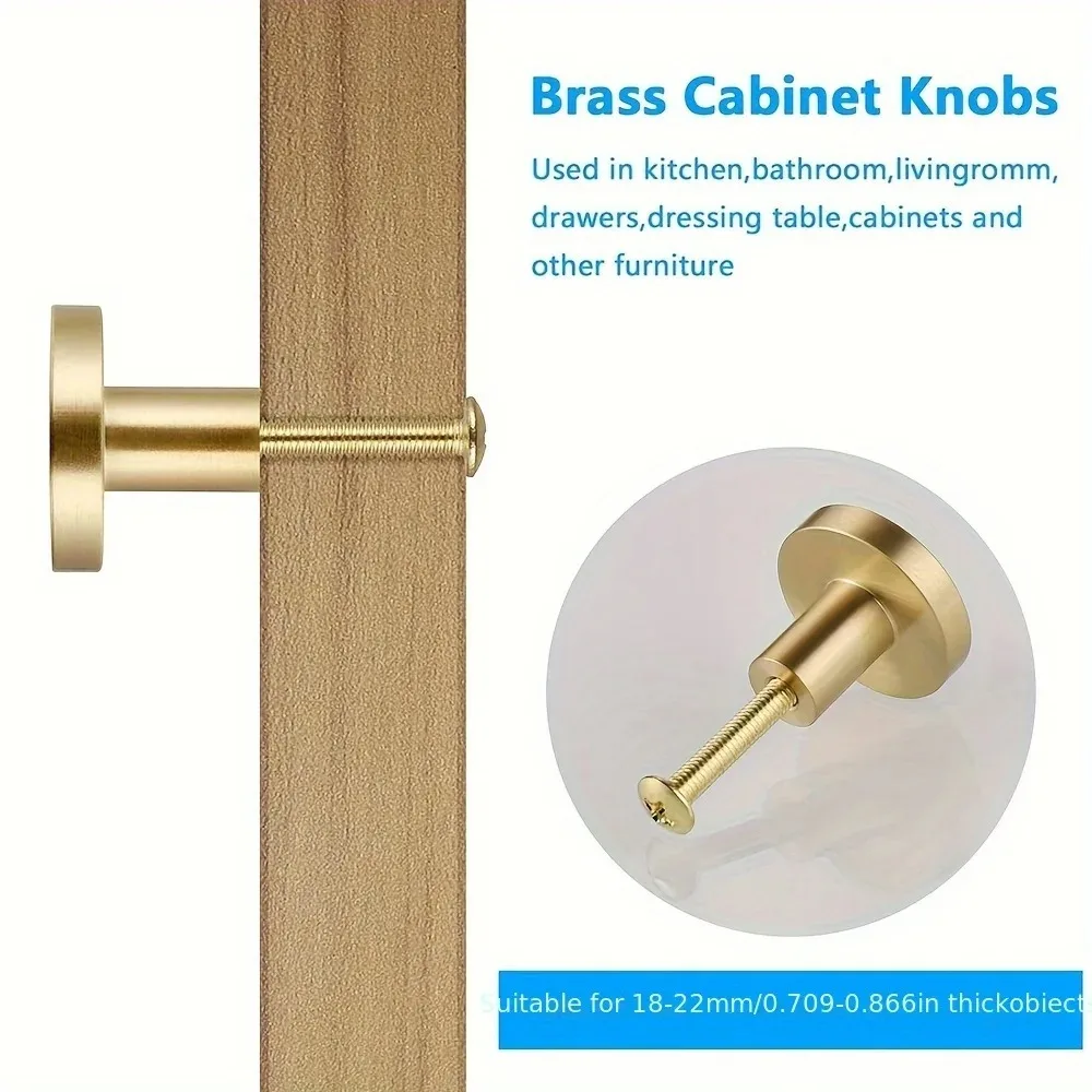 Brushed Brass Cabinet Knobs,Gold Round Drawer Pulls,Single Hole Furniture Handles for Kitchen Cabinets,Dresser,Wardrobe,Bathroom