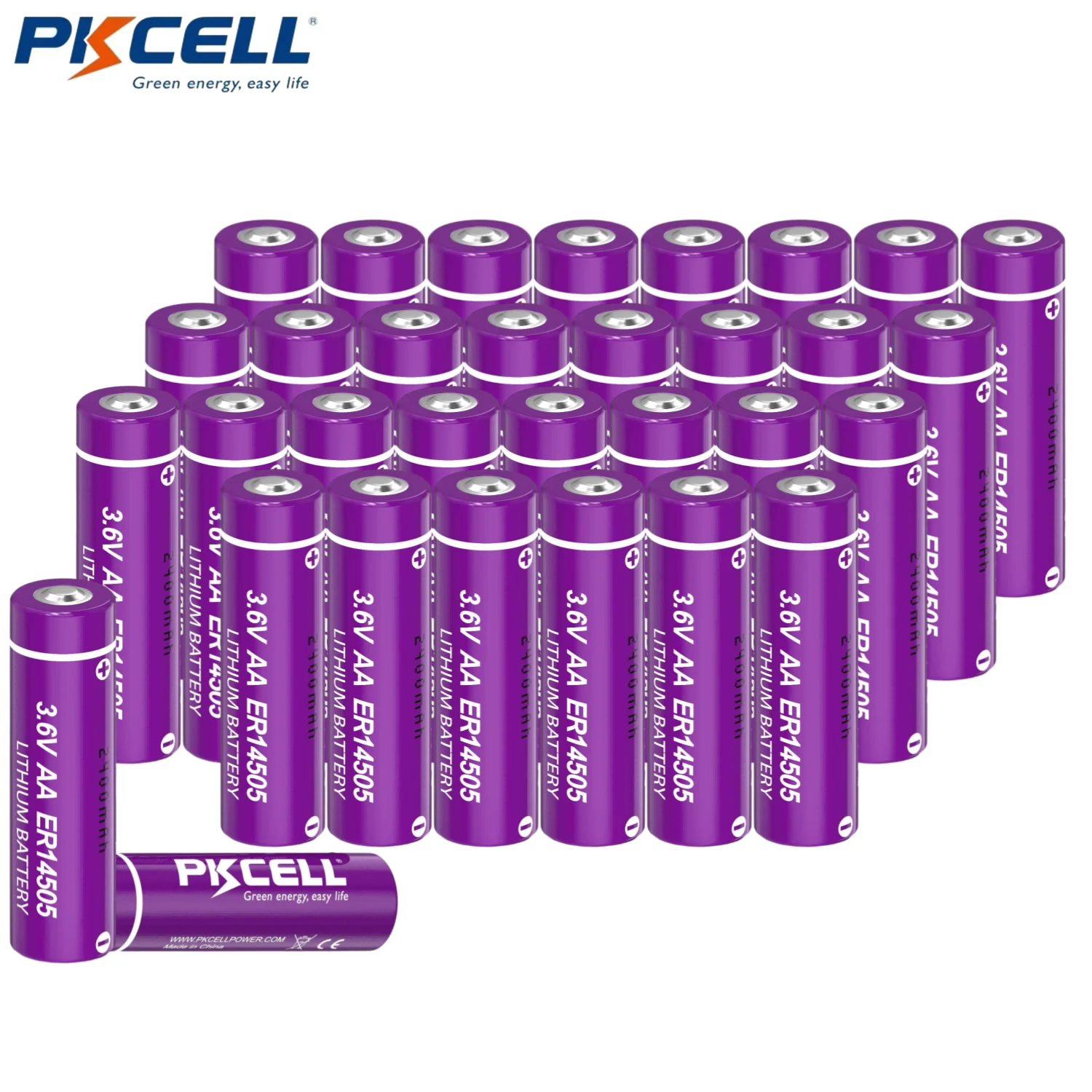 PKCELL 32PCS ER14505 Lithium 10 Pack AA Batteries 3.6 Volt Double A Lithium Battery 2400mAh Li-SOCL2 Non-Rechargeable Battery