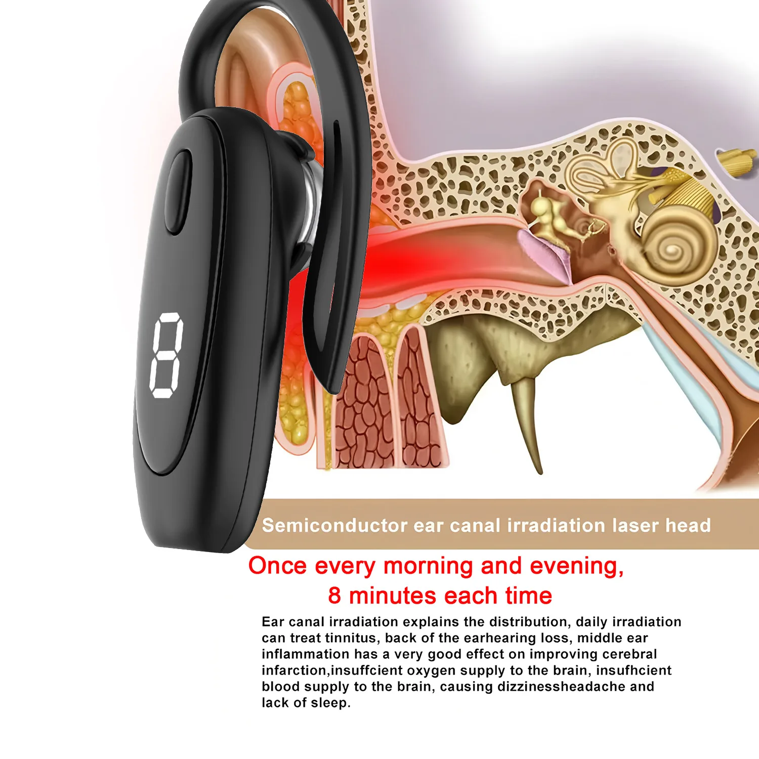 650nm Laser Therapy Earplug for Tinnitus & Otitis Media Deafness Treatment Ear-hanging Style Earplug for Health Care