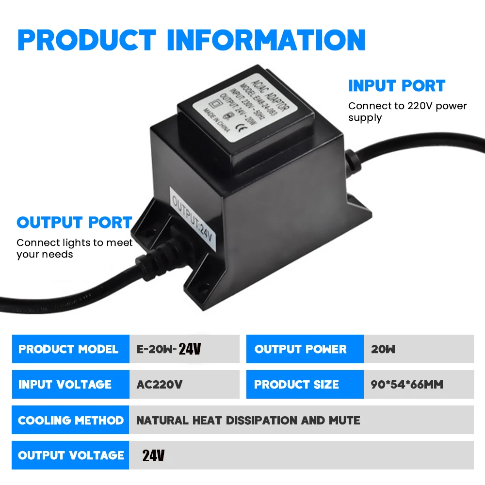 IP67 Waterproof AC 220V To AC 24V LED Driver Toroidal Transformer Power Adapter EU Plug Converter for LED Strip Lighting