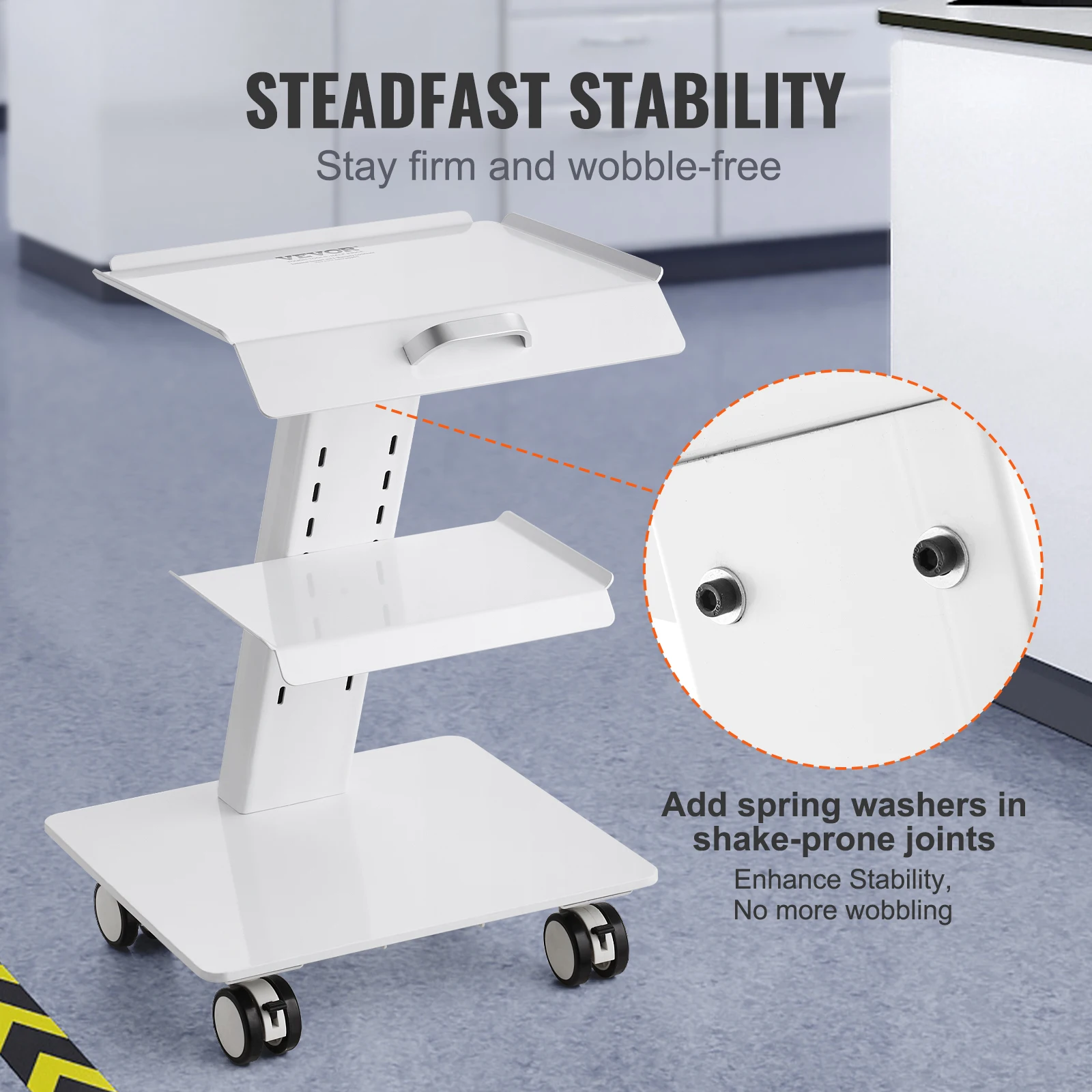 VEVOR Lab Trolley 3-Layer Rolling Cart Metal Mobile Trolley  220 lbs Weight Capacity for Lab Clinic Beauty and Salon