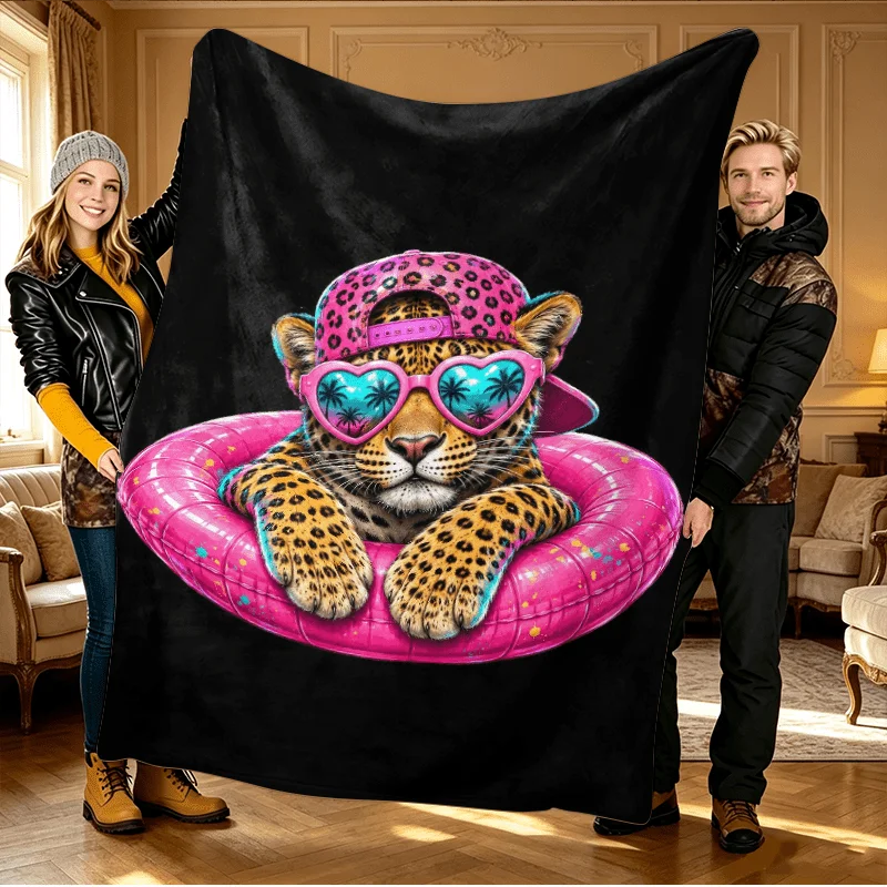 Cute Leopard Print Pool Float Throw Blanket Beach Picnic Mat Novelty Gift for Summer Fun 150x200cm