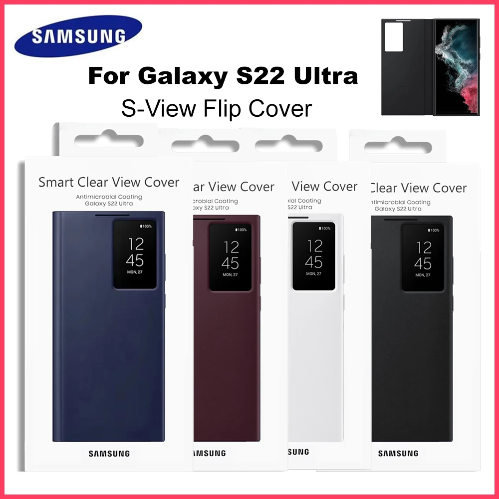 Funda Protectora Original Samsung Galaxy S22 Ultra Smart Clear View S-View Flip Cover EF-ZS908 a Prueba de Golpes para Galaxy S22 Ultra