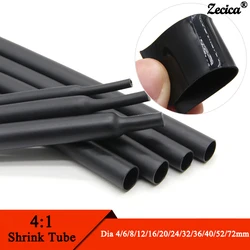 Black 4:1 Heat Shrink Tube Dual Wall Tubing Diameter 4 6 8 12 16 20 24 40 52 72mm Adhesive Lined Wrap With Glue Wire Protector