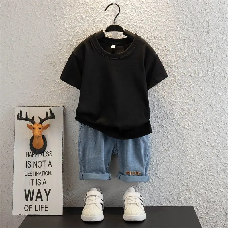 Summer 100% pure cotton children's short sleeved T-shirt solid color base versatile half sleeved top for boys and girls