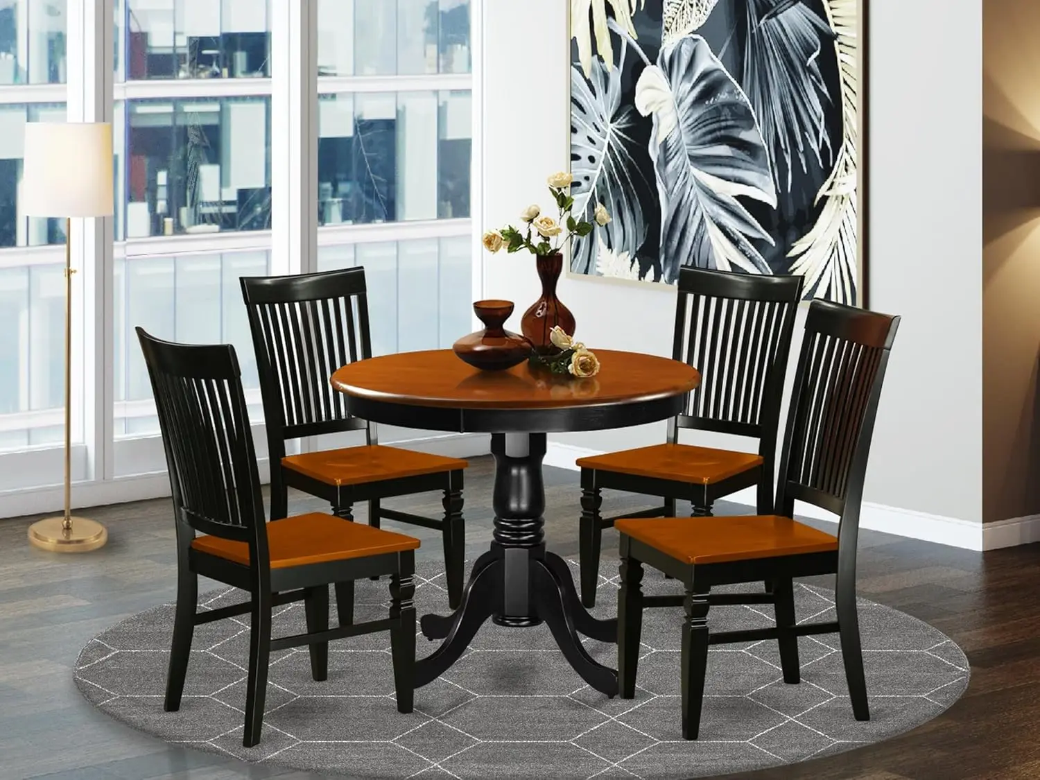 5 Piece Dining Set Includes a Round Kitchen Table with Pedestal and 4 Dining Room Chairs, 36x36 Inch,, Customized