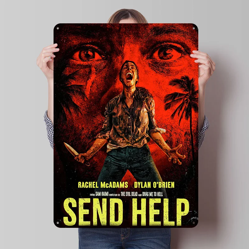 Send Help Movie Metal Poster Custom Wall Art Retro Vintage Tinplate Signs for Man Cave Room Accessories Gaming Decoration Garage