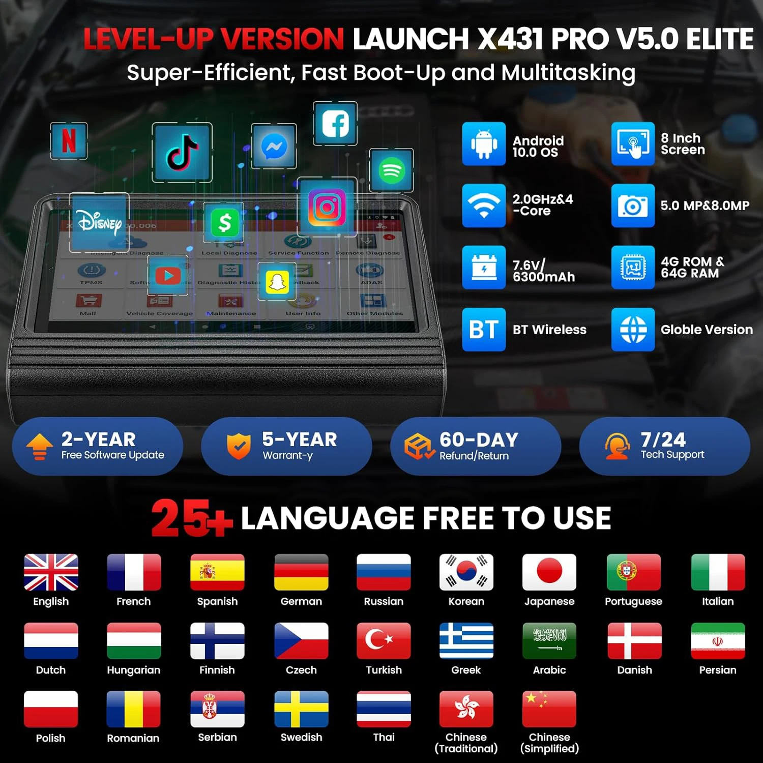 أداة إطلاق X431 PRO3 V+ V5.0 ثنائية الاتجاه، رسم خرائط طوبولوجيا DBSCar VII VCI لشاحنة HD 55+ خدمة الترميز عبر الإنترنت FCA #5