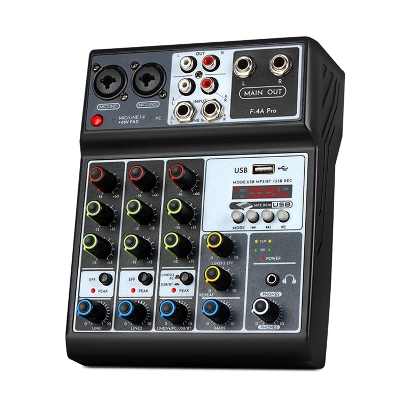 4 Channel Audio Mixer Sound Board Mixing Console Input 48V Phantom Power Stereo DJ Mixers For Recording KTV