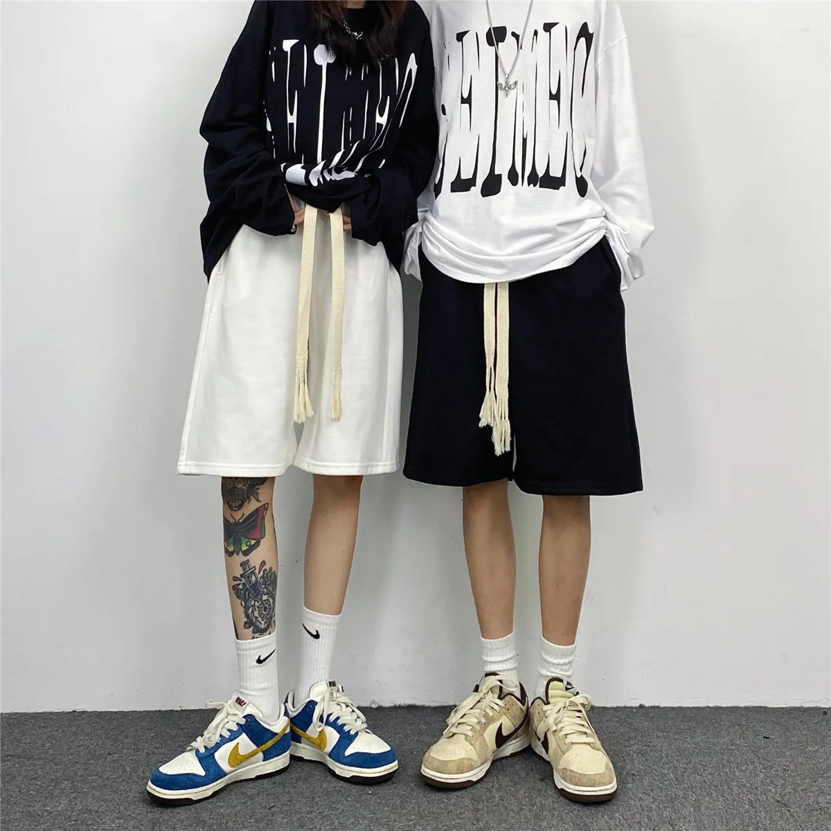 

Мужчины Ins Уличная одежда Шорты на шнурке Простые шорты для отдыха Хип-хоп Панк Фитнес До колена Широкие прямые короткие брюки