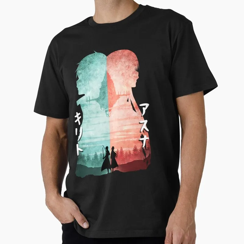 Minimalist Silhouette Kirito And Asuna Attack on Titan Anime Gift T shirt Shingeki no kyojin Print Graphic Clothes All size tops