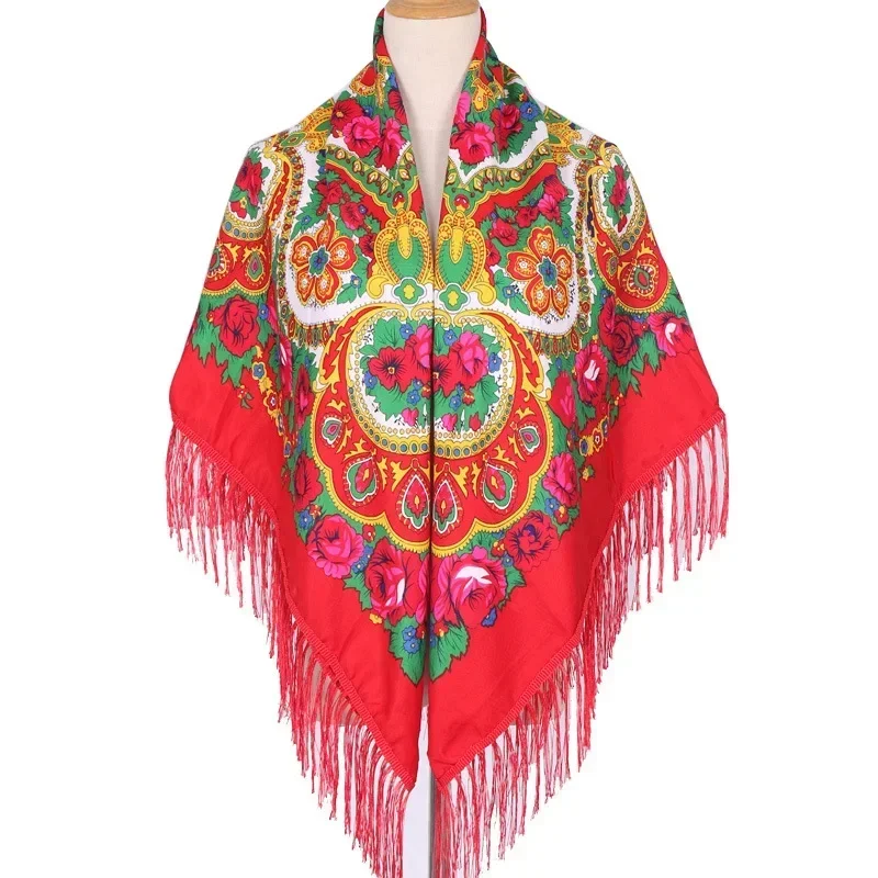 130*130 cm Luxus Marke Russische Schal Blumen Für Frauen Ethnischen Stil Großen Quadratischen Schal Warme Tücher Bandana strand Reise Decke