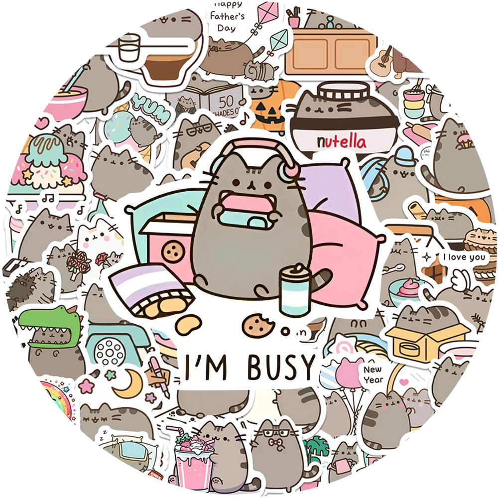 Pegatinas de dibujos animados de gato grueso, calcomanías estéticas de juguete, papelería DIY impermeable, diario de teléfono, pegatina de Graffiti Kawaii, 10/30/60 Uds.