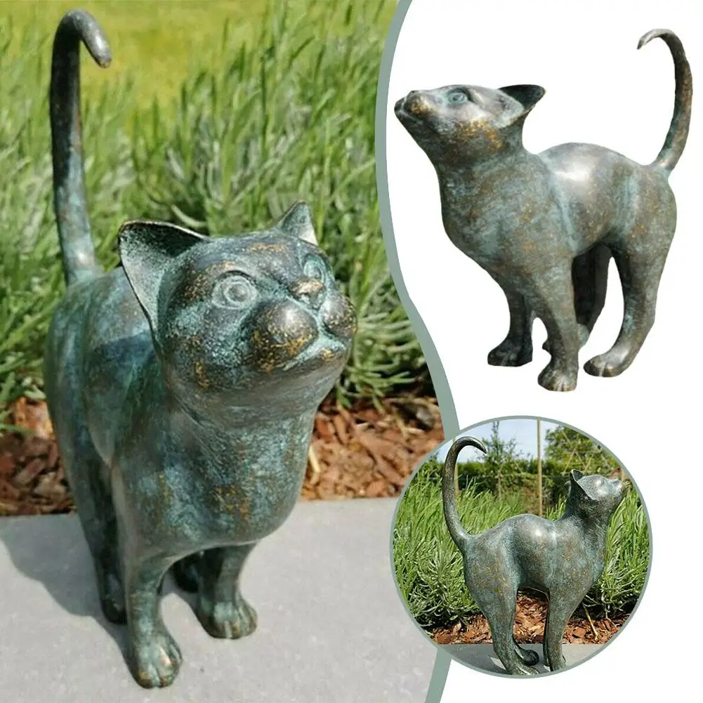 Outdoor Statue Cat Resin Bronze Lawn Porch Figurine Porch Dwarf Patio Yard Landscape Ornament Sculpture Decoration Decor La J6R8