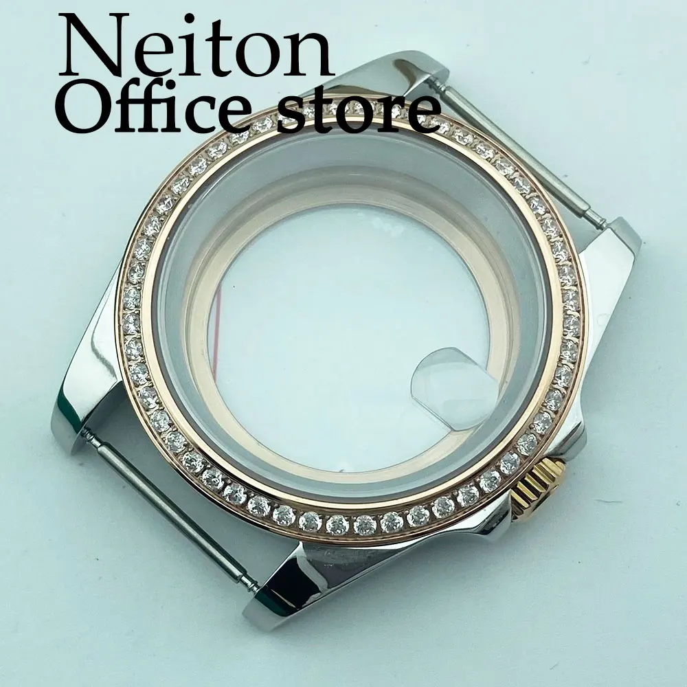 

NEITON 40mm sapphire glass gemstone bezel silver watch case fit NH35 NH36 NH34 ETA2824 PT5000 movement