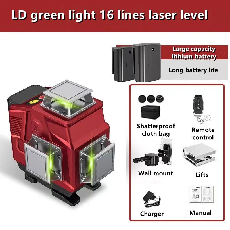 Laser Level 16/12 Lines 4D/3D Super Bright Self Leveling 360 Horizontal And Vertical Super Powerful Glare Beam Laser Level