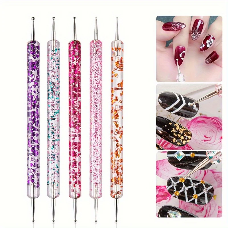 5Pcs/set Portable Nail Art Dotting Pen Crystal Beads Handle Dual-ended Drawing Painting Rhinestones Gems Pens Manicure Tools