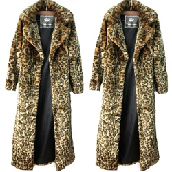 Women Autumn Winter Leopard Thick Faux Fur Coat Fluffy Maxi Warm Outerwear Luxury Fur Jacket Elegant Mujer Bontjas Long Coats