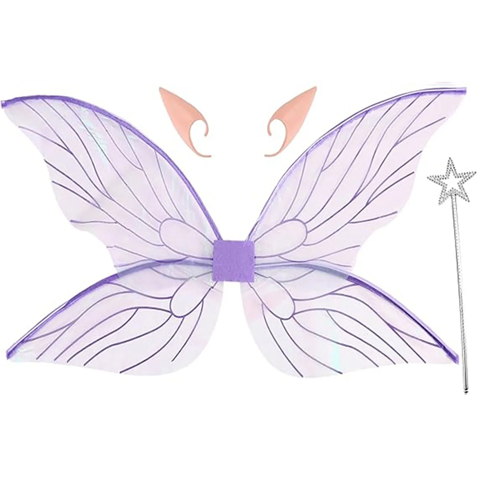 Accesorios de Hada de Ángel para fiesta, tela degradada con estampado de alas, varita de estrella y orejas de elfo, accesorios de Cosplay de Halloween para mujeres y niñas