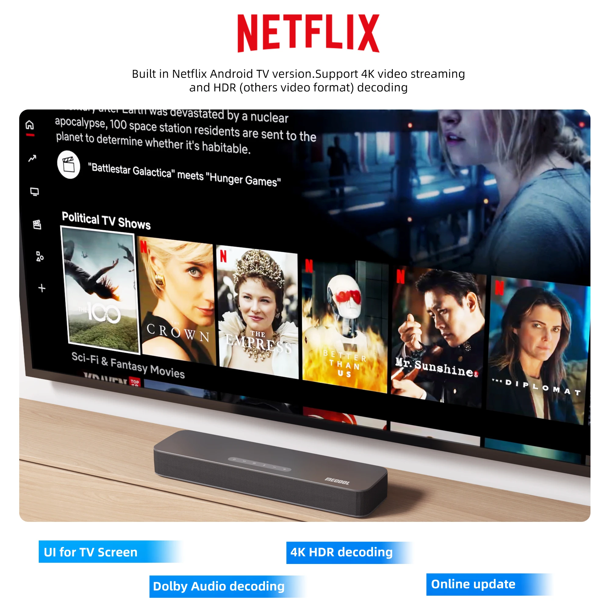 MECOOL サウンドバー Android 12 Google Netflix 認定 Dolby Atmos Dolby Vision 4+32G サラウンド サウンド ホーム メディア シアター