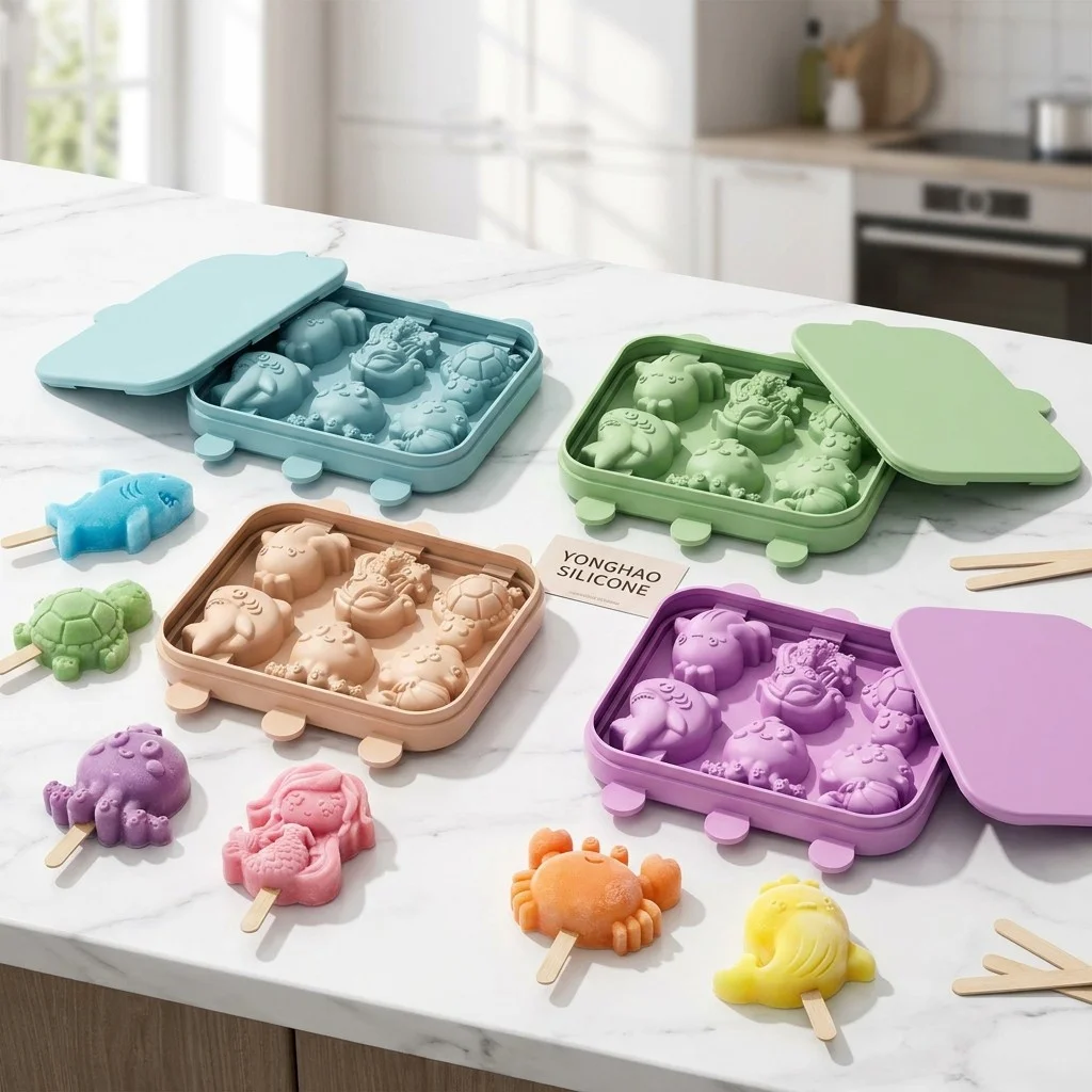 6-Cavity Mermaid Sea Creatures Silicone Mold with Lid Baby Food Supplement Steaming Tray  Chocolate Jelly Cake Decorating Tools