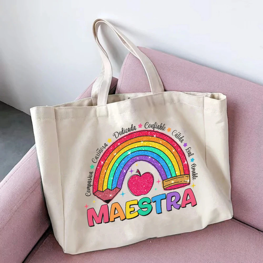 

Rainbow&MAESTRA Pattern Print Womens Tote Bags Casual Teacher Girl Handbags Fashion Teachers Handbag The Best Gift To Teacher