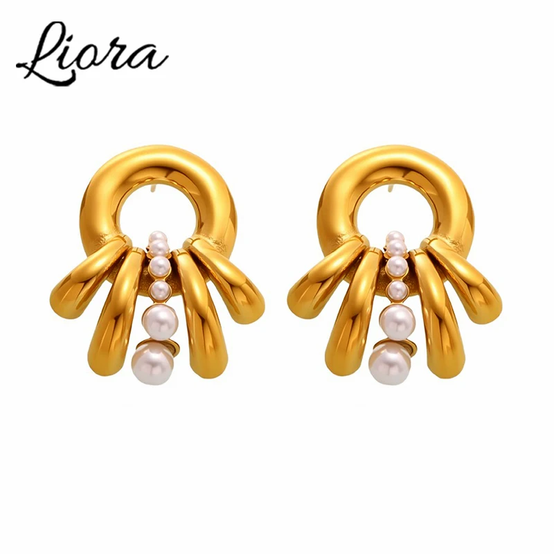 

Liora Korean Style Stainless Steel Imitation Pearl Geometric Drop Earrings for Women Hypoallergenic Ear Popular Wedding Jewelry
