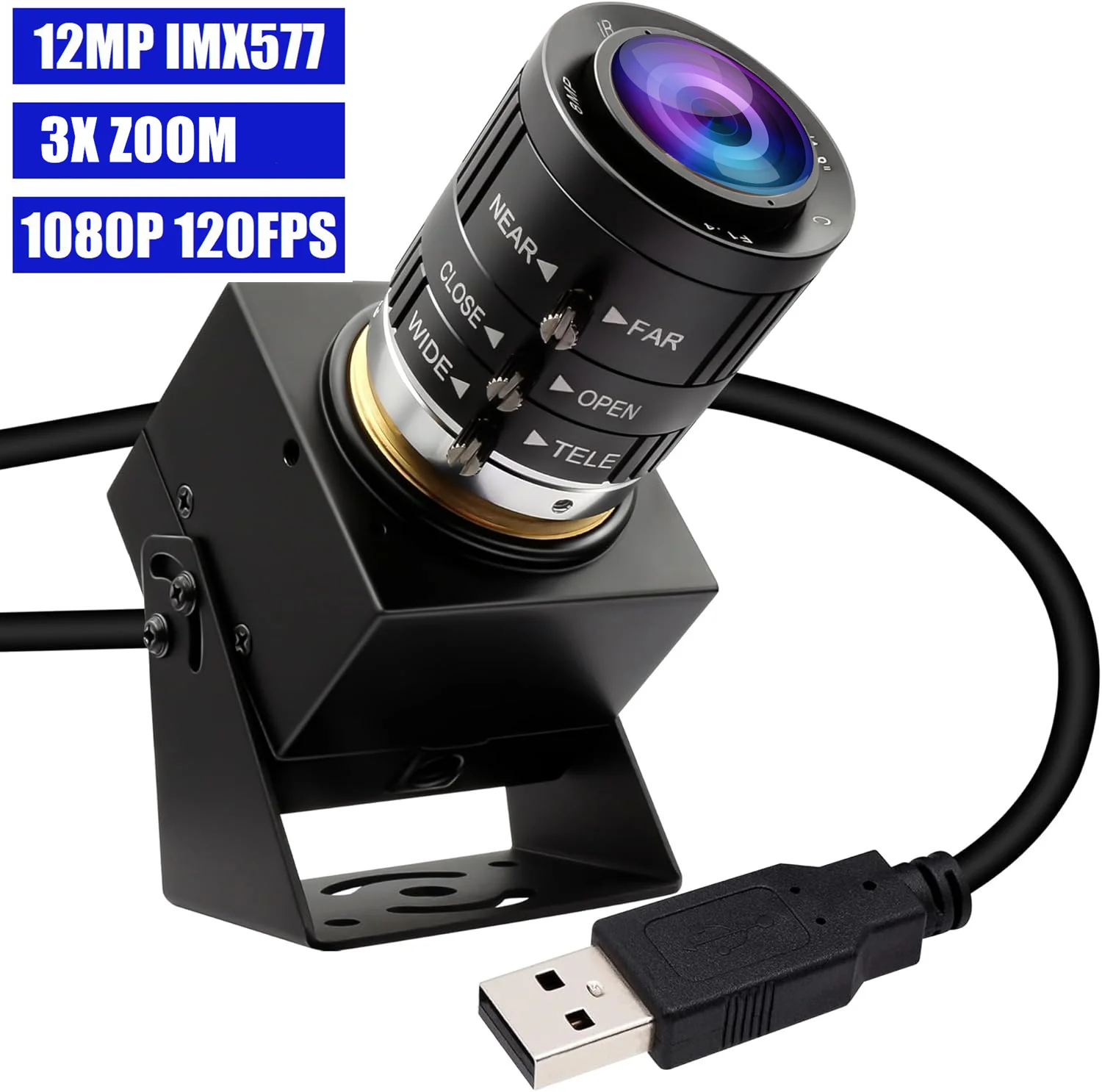 ELP 12MP Zoom Webcam USB High Speed 1080P 120FPS 4K 30FPS Golf Swing Camera 3840x3040 Utra HD Low Light Industrial Lightburn Cam