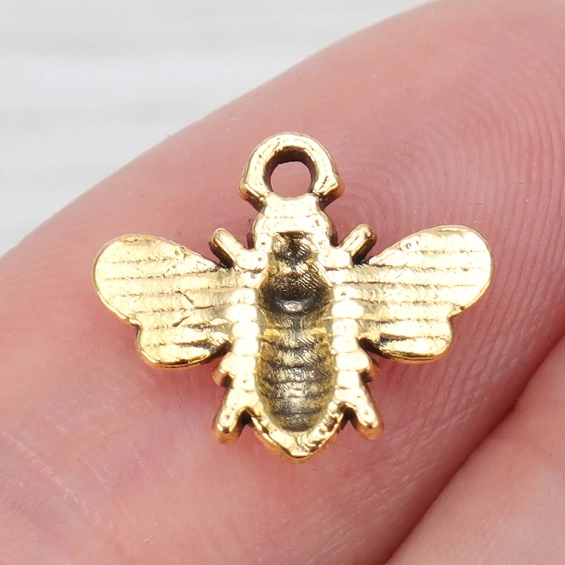 100 x Antique Gold Color Bumble Bee Honeybee Insects Charms Pendants Beads for DIY Handmade Jewelry Making Finding Crafts