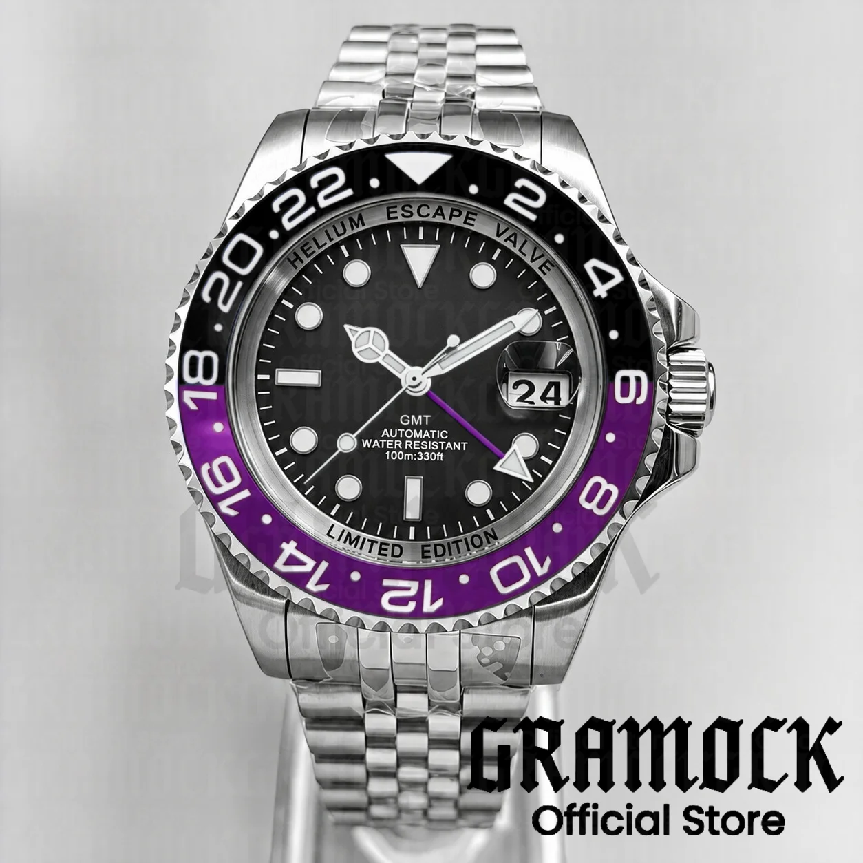Black Purple GMT Diving Watch For Men 40mm 43mm Automatic Mechanical Waterproof Wristwatch Roating Bezel Sapphire Jubillee Band