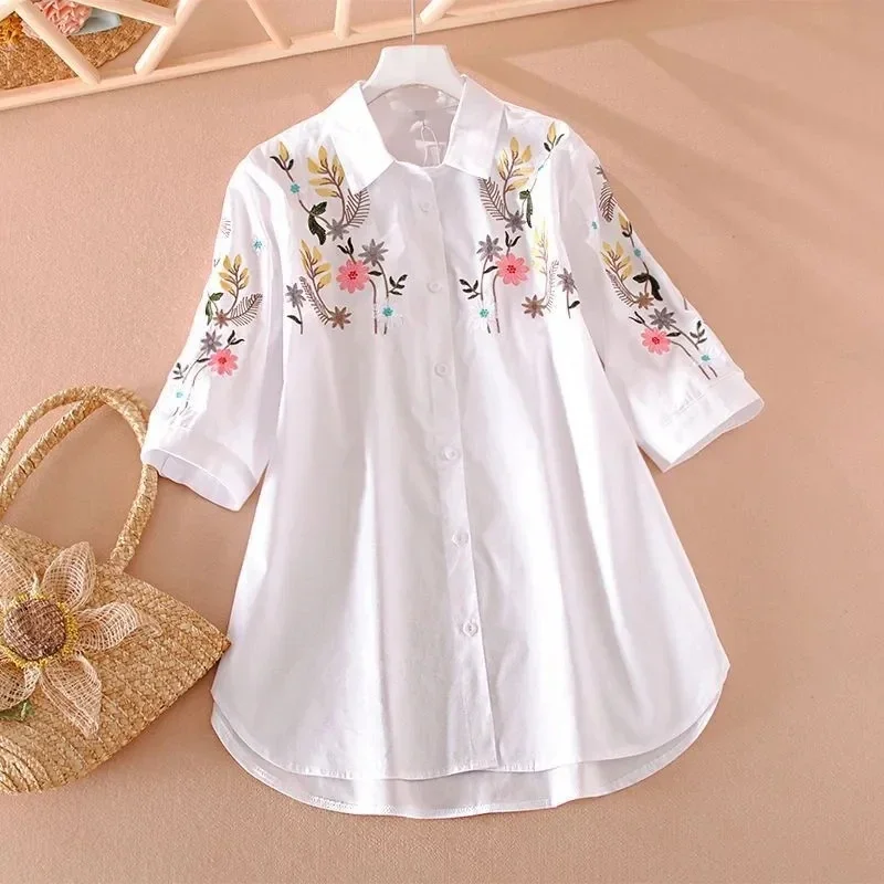 

Women's High-Quality Blouse 2025 Spring Summer Fashion Polo Collar Middle Sleeve Ladies Tops Korean Version Casual Shirt ZT176